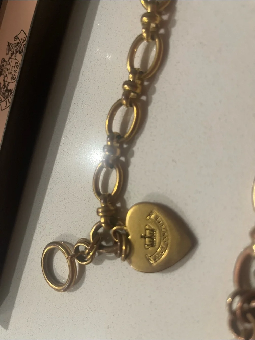 Juicy Couture Gold Tone Heart Charm Link Bracelet